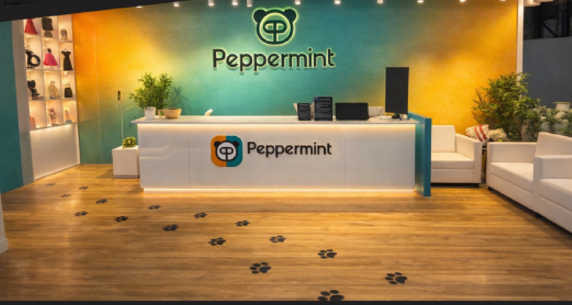 Corporate reception wall carrying dimensional logo and lobby branding.